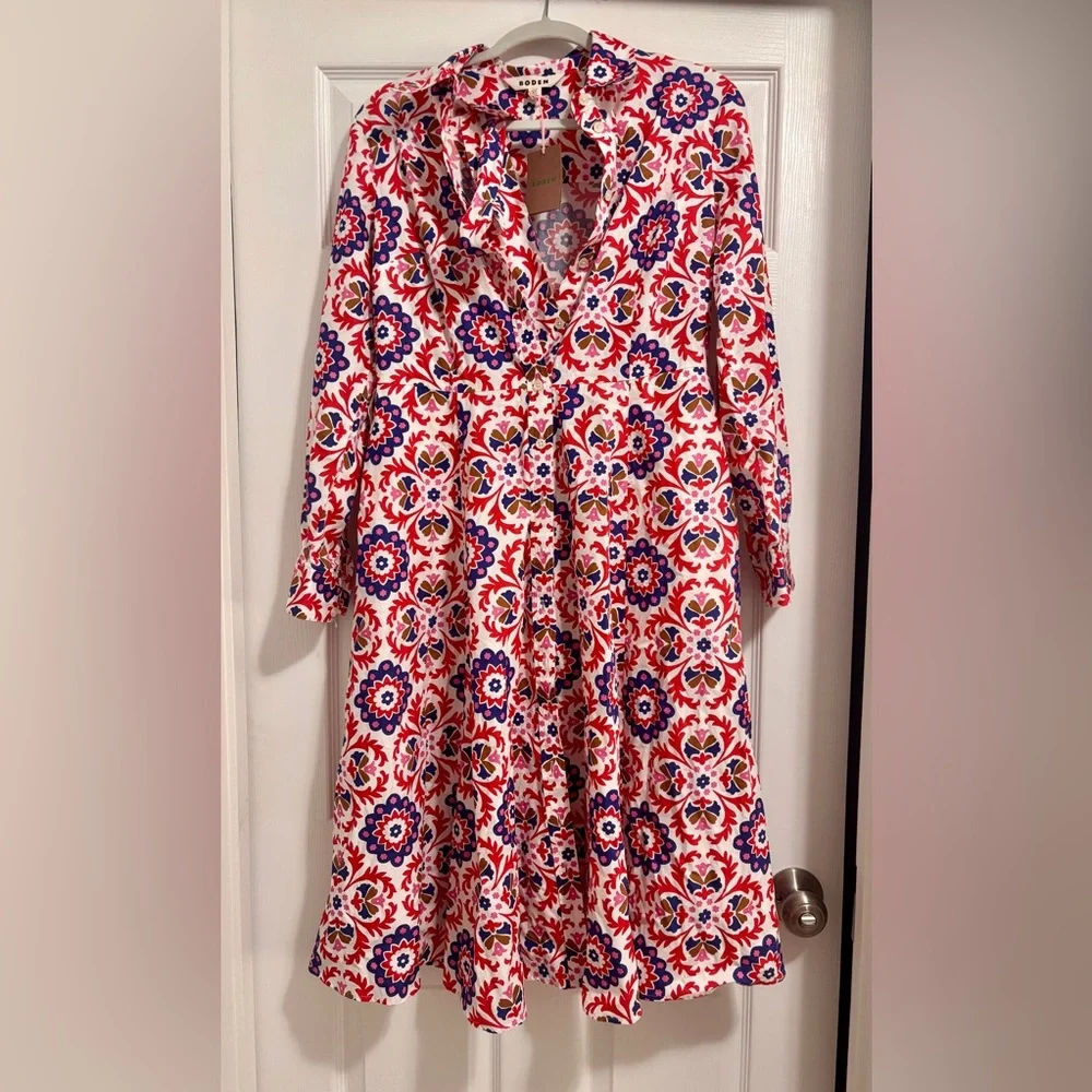 Boden Red Amy Midi Shirt Dress- NWT Sz 8 - Picture 2 of 5